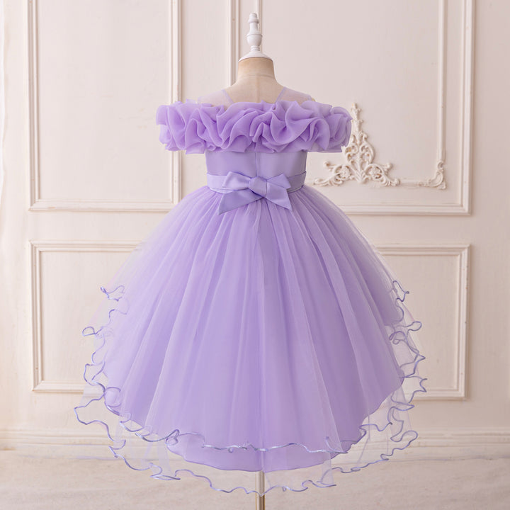 Girls Applique Net Balloon Mini Dress