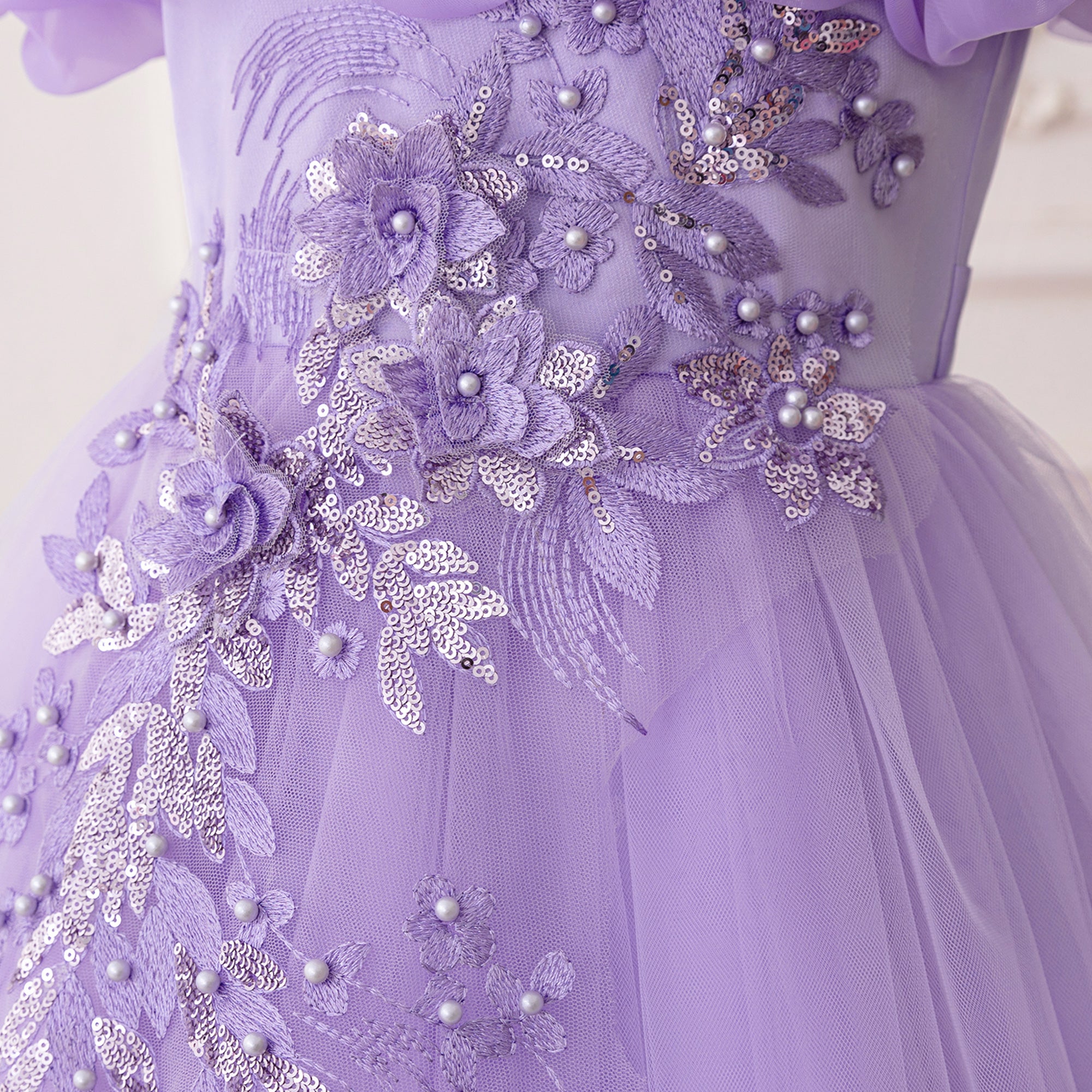 Girls Applique Net Balloon Mini Dress