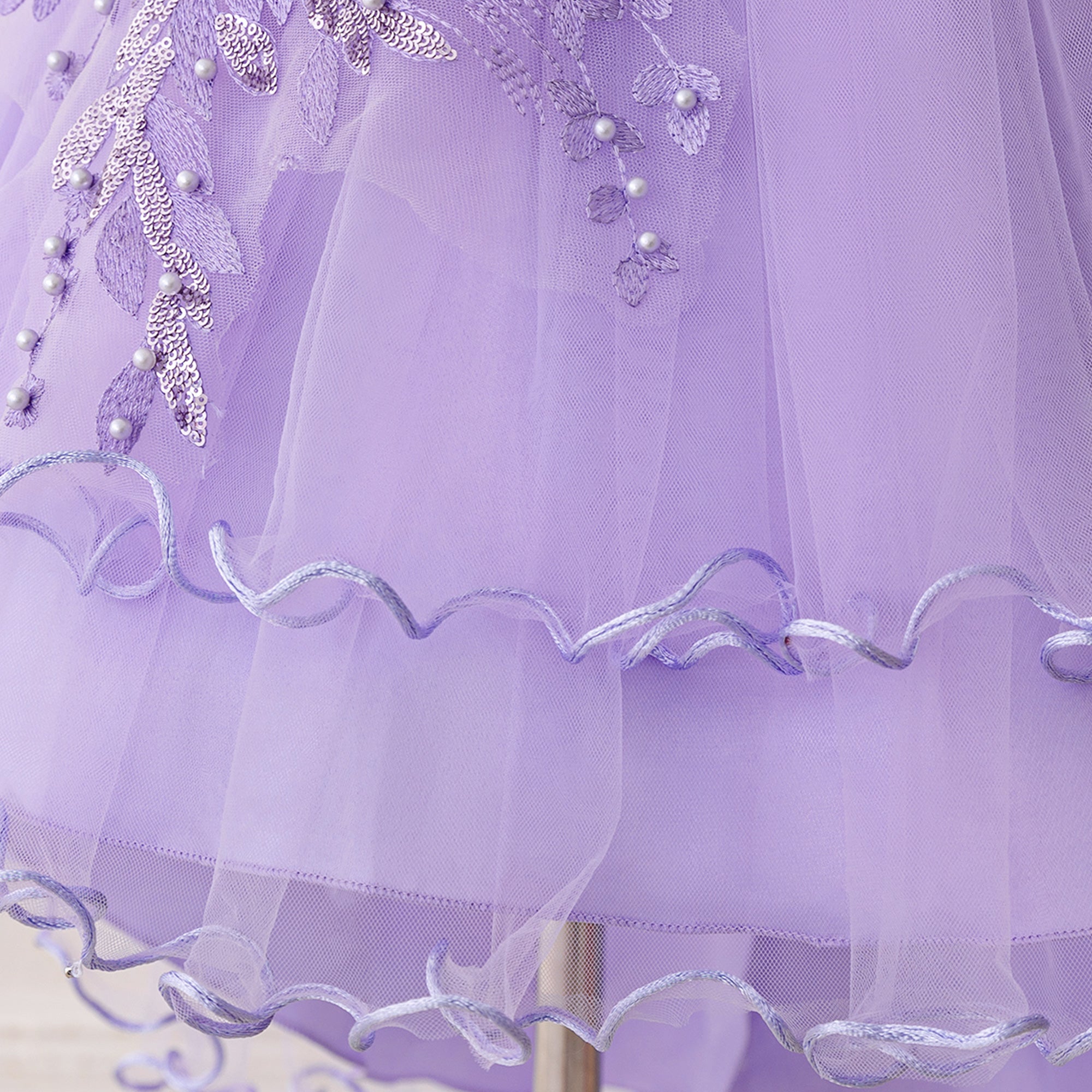 Girls Applique Net Balloon Mini Dress