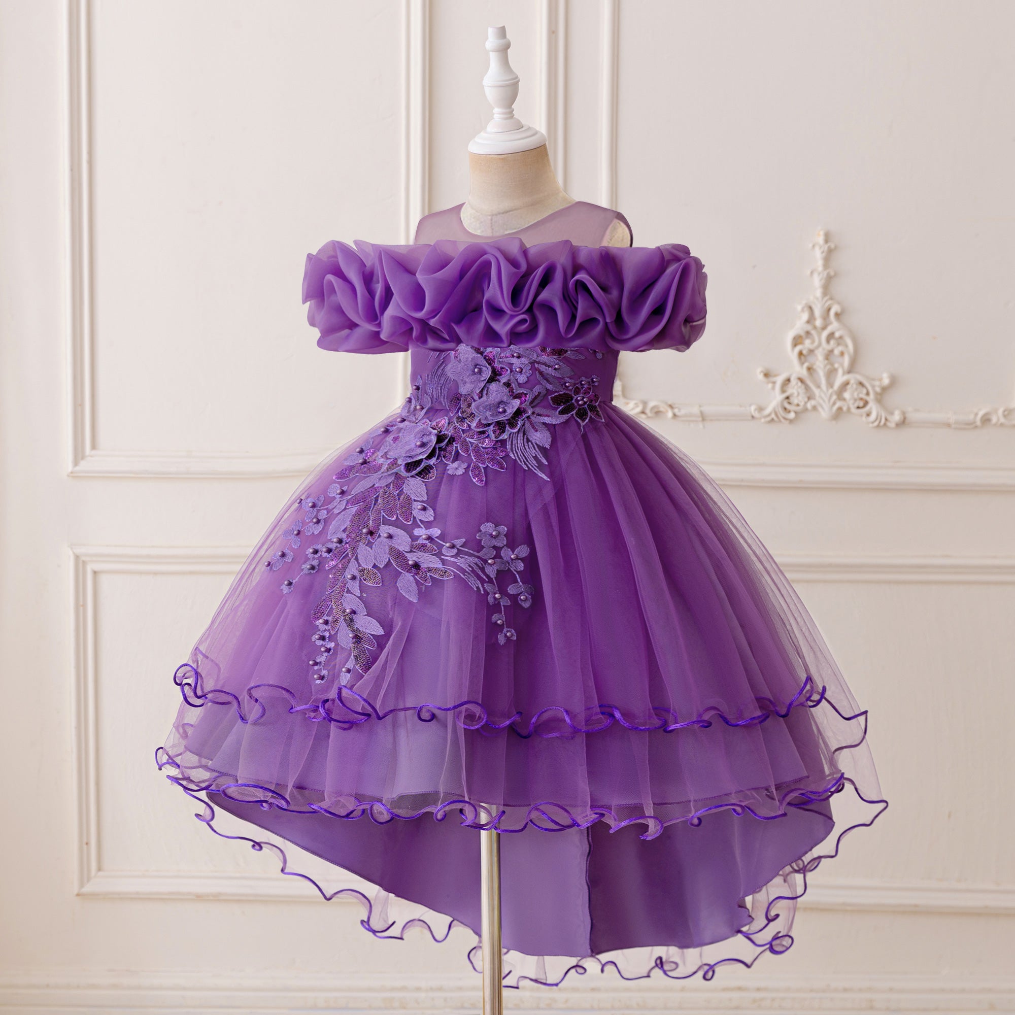 Giirls Applique Net Balloon Mini Dress