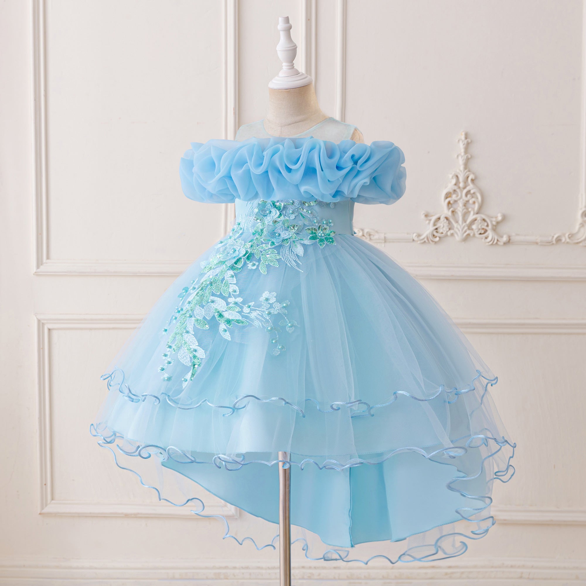 Girls Embellished Embroidered Strapless Fit & Flare Dress