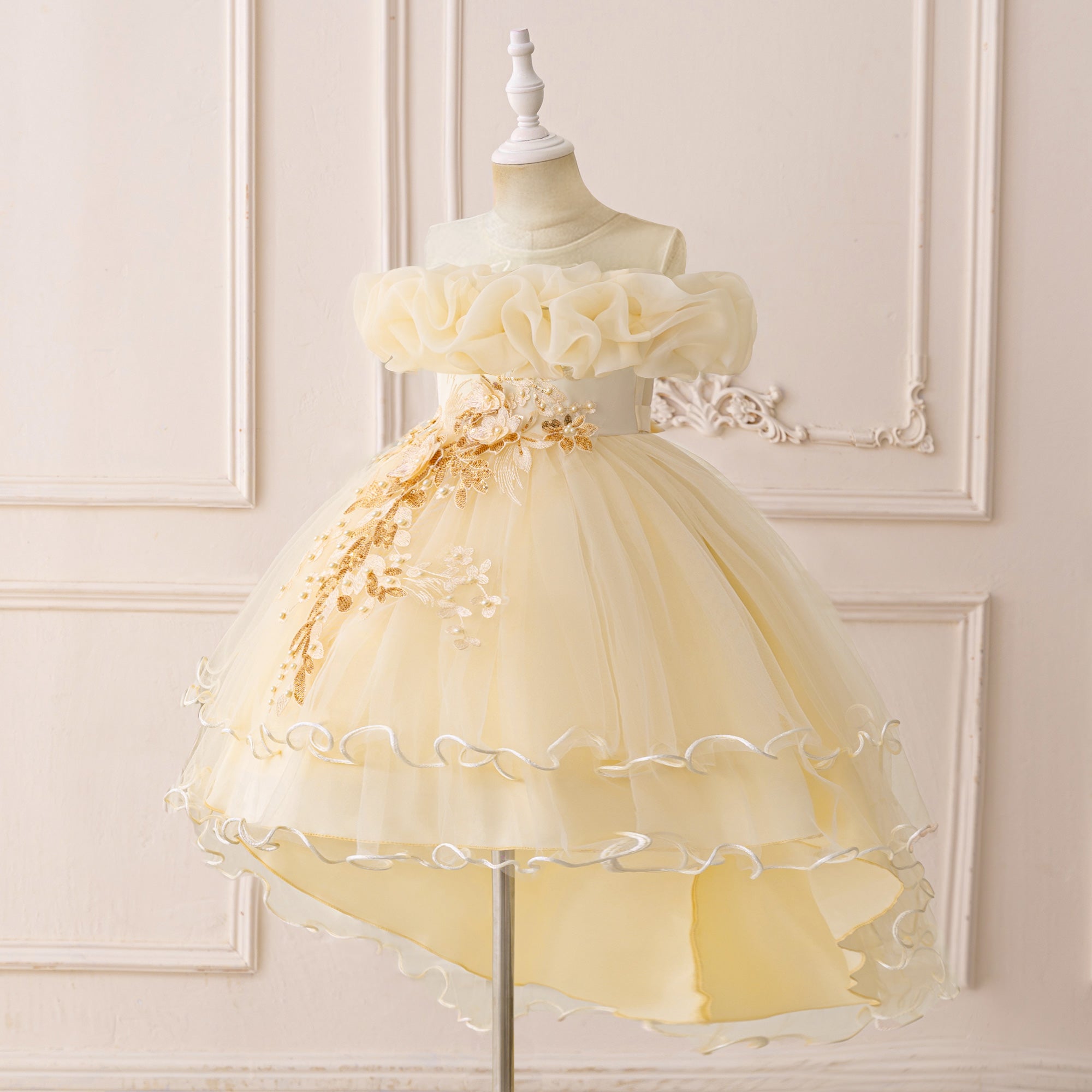 Girls Applique Net Balloon Mini Dress