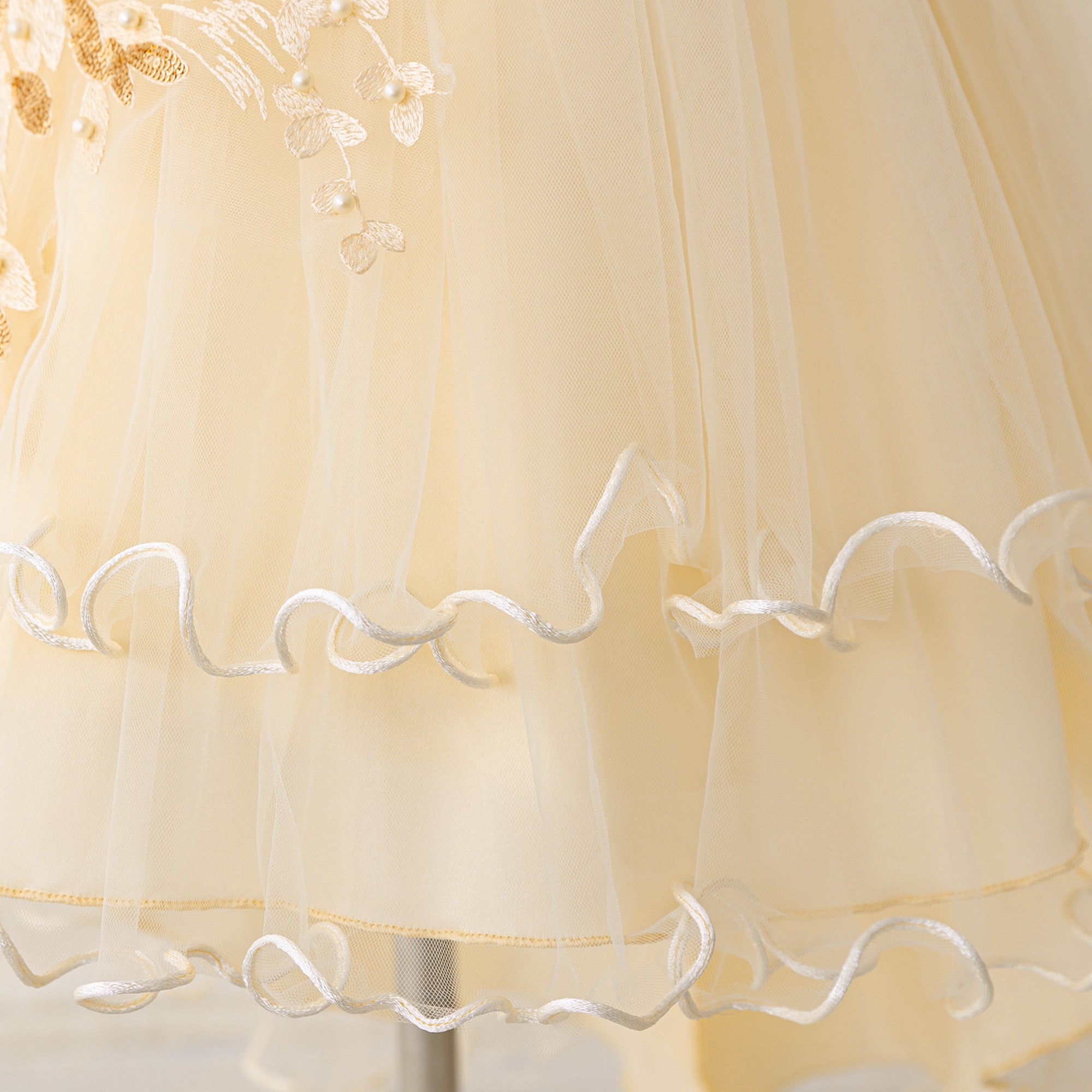 Girls Applique Net Balloon Mini Dress