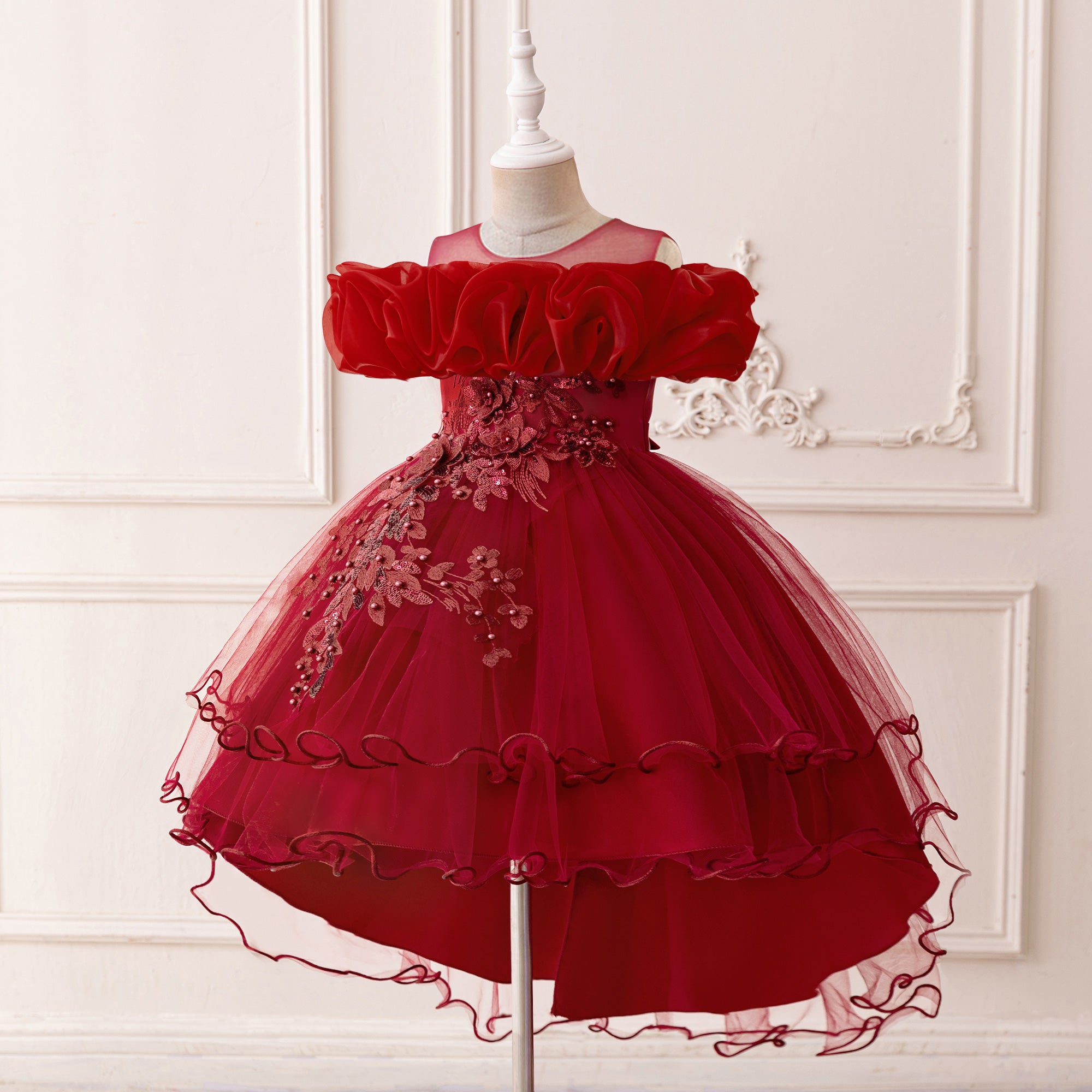 Applique Girls Net Balloon Mini Dress