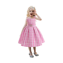 Girls Pink Checked Fit And Flare Dress