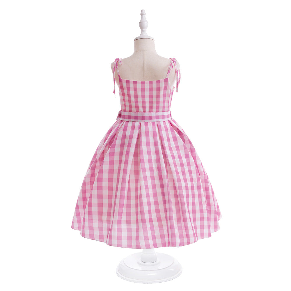 Girls Pink Checked Fit And Flare Dress