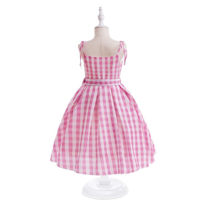 Girls Pink Checked Fit And Flare Dress