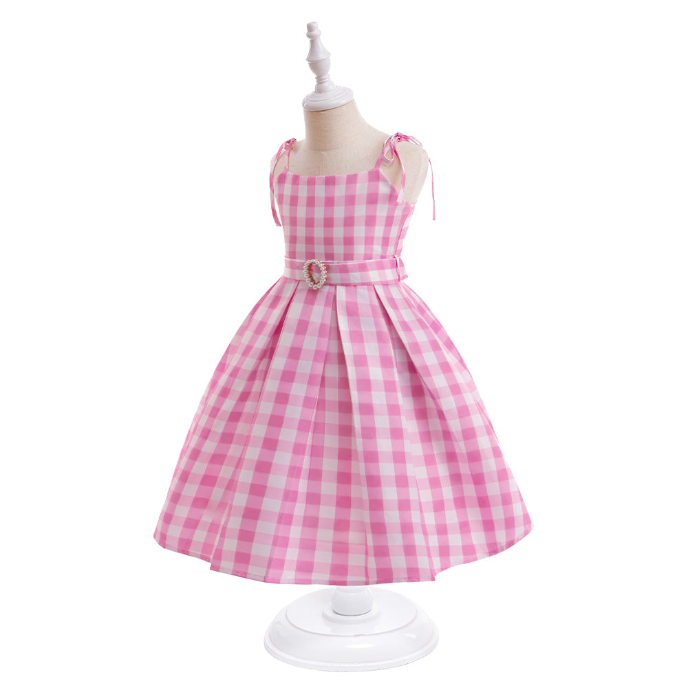 Girls Pink Checked Fit And Flare Dress
