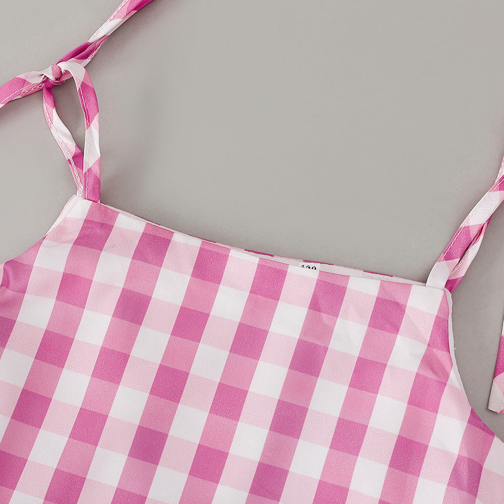 Girls Pink Checked Fit And Flare Dress