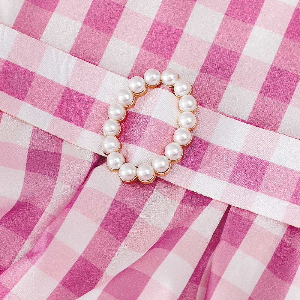 Girls Pink Checked Fit And Flare Dress