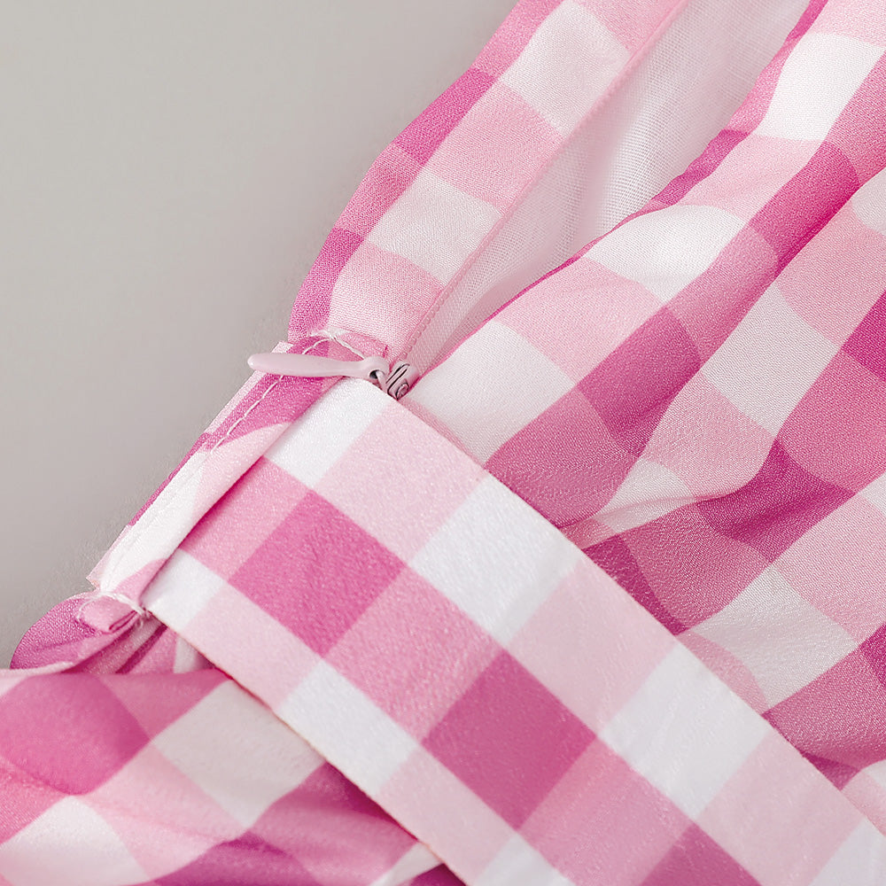 Girls Pink Checked Fit And Flare Dress