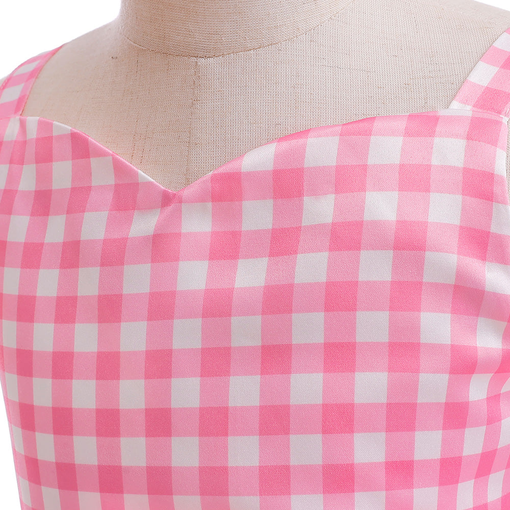 Pink Checked Layered Balloon Dress