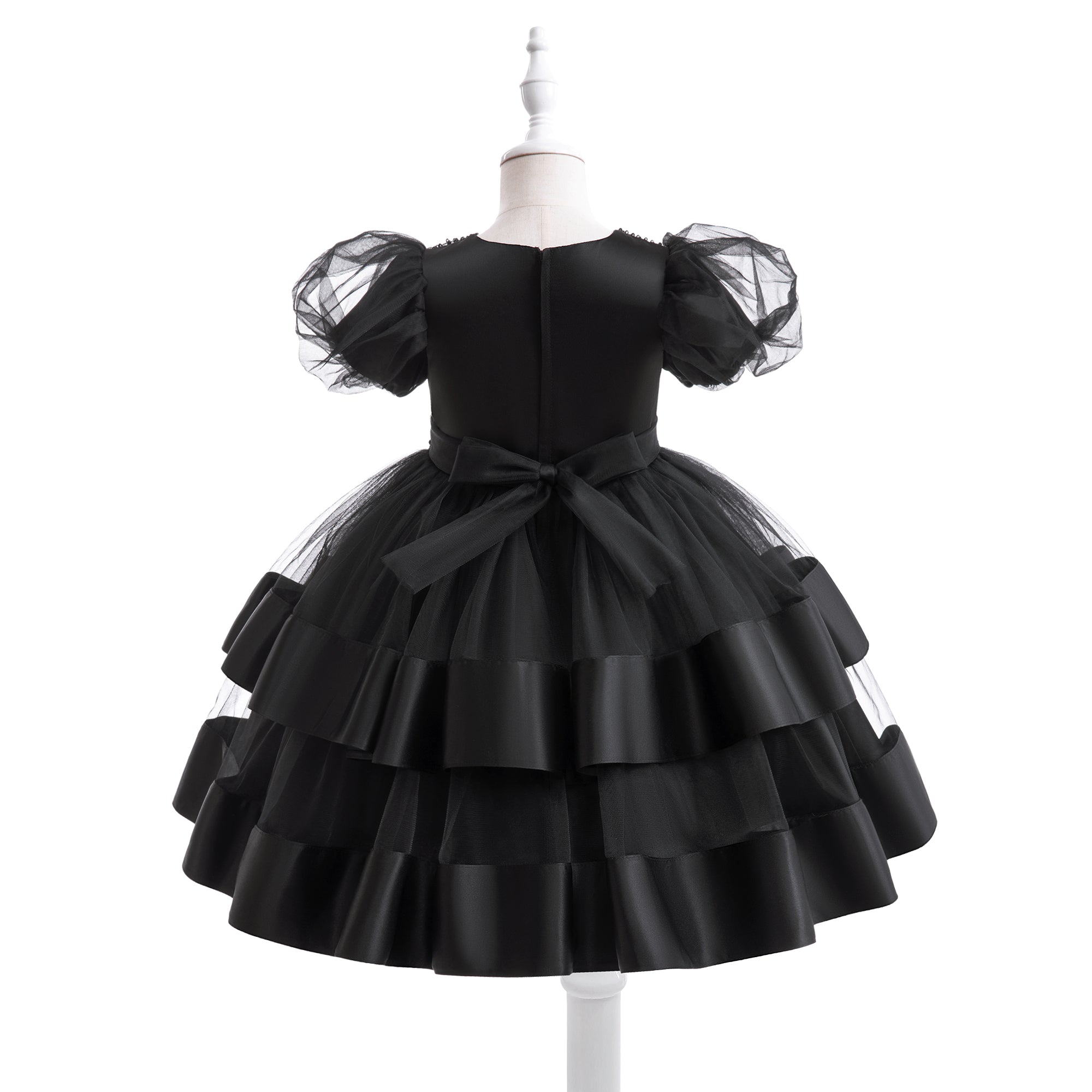 Girls Embellished Puff Sleeve Fit and Flare Dress