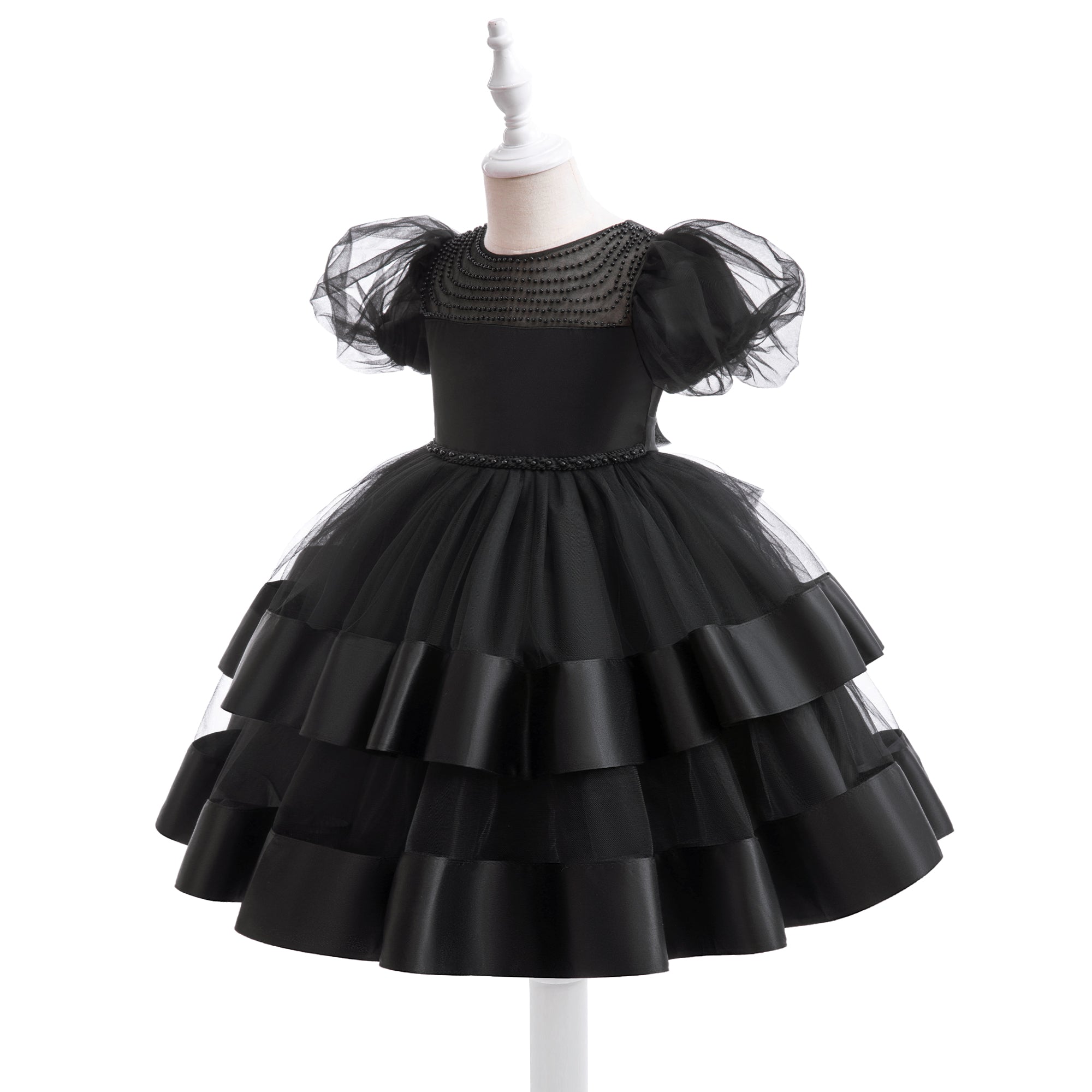 Girls Embellished Puff Sleeve Fit and Flare Dress