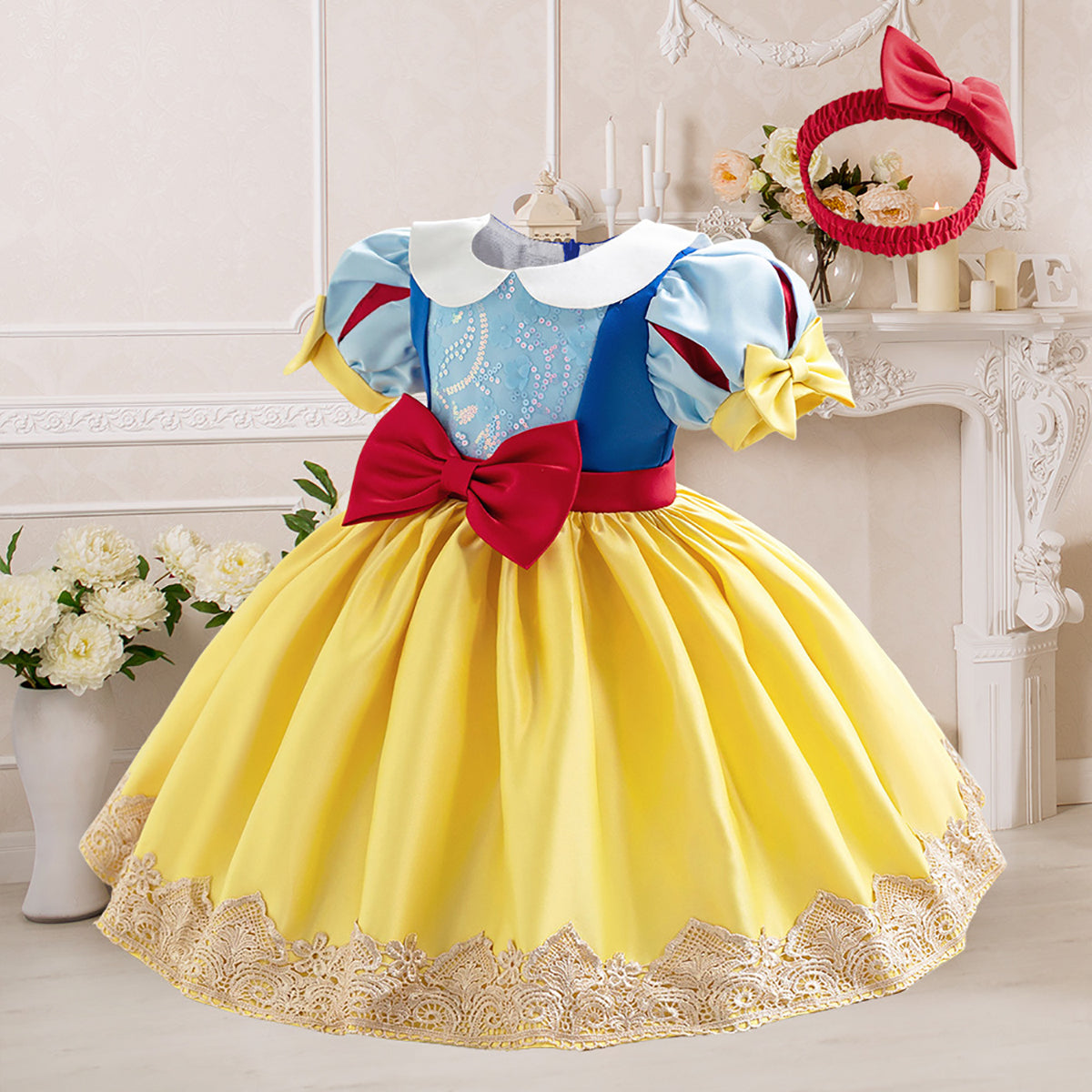 Girls Puff Sleeve Fit and Flare Dress