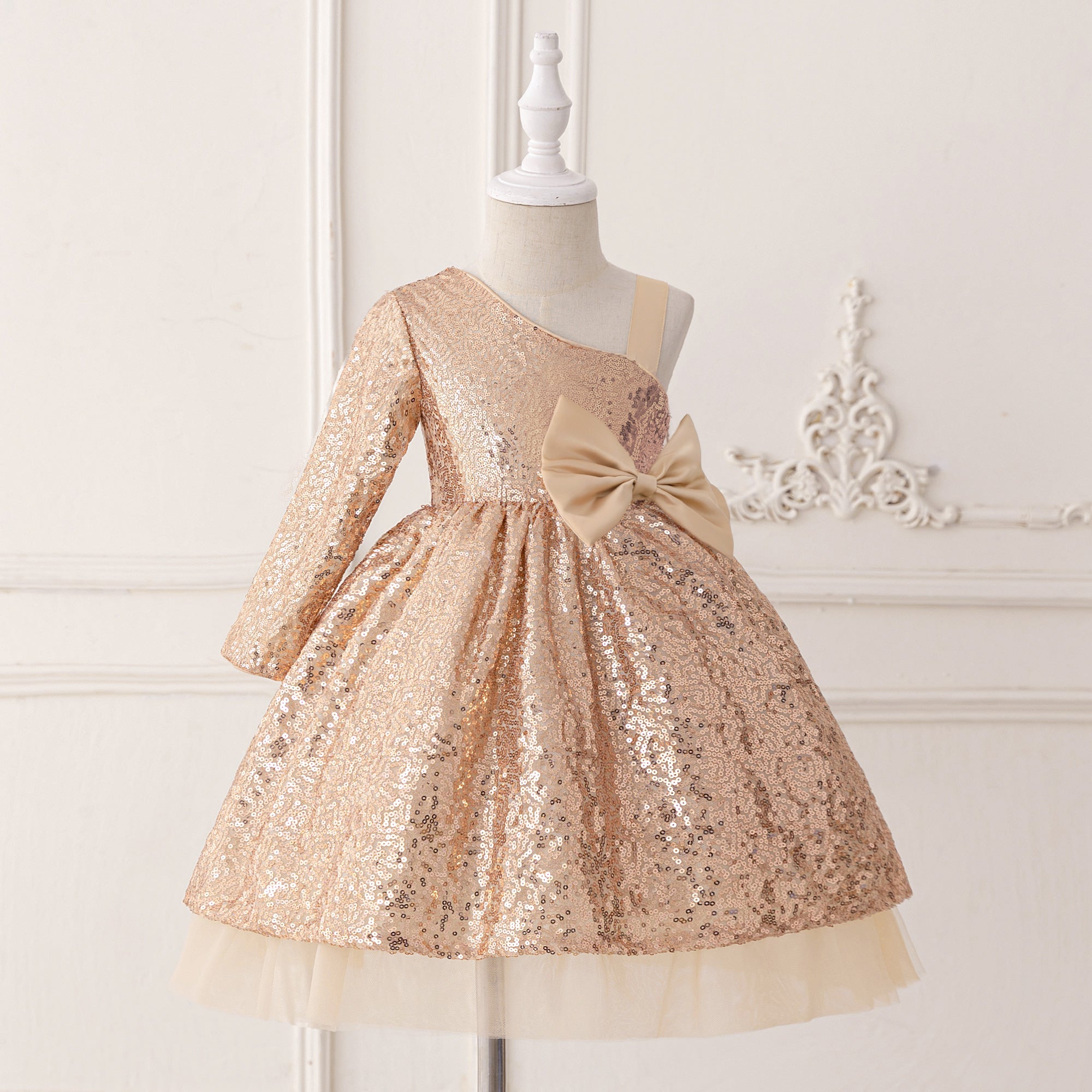 Girls Embellished One Shoulder A-Line Midi Dress