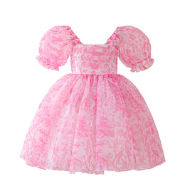 Print Puff Sleeve Ruffled A-Line Dress