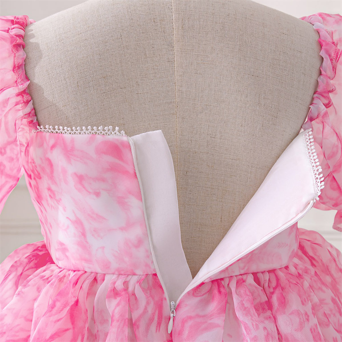 Print Puff Sleeve Ruffled A-Line Dress