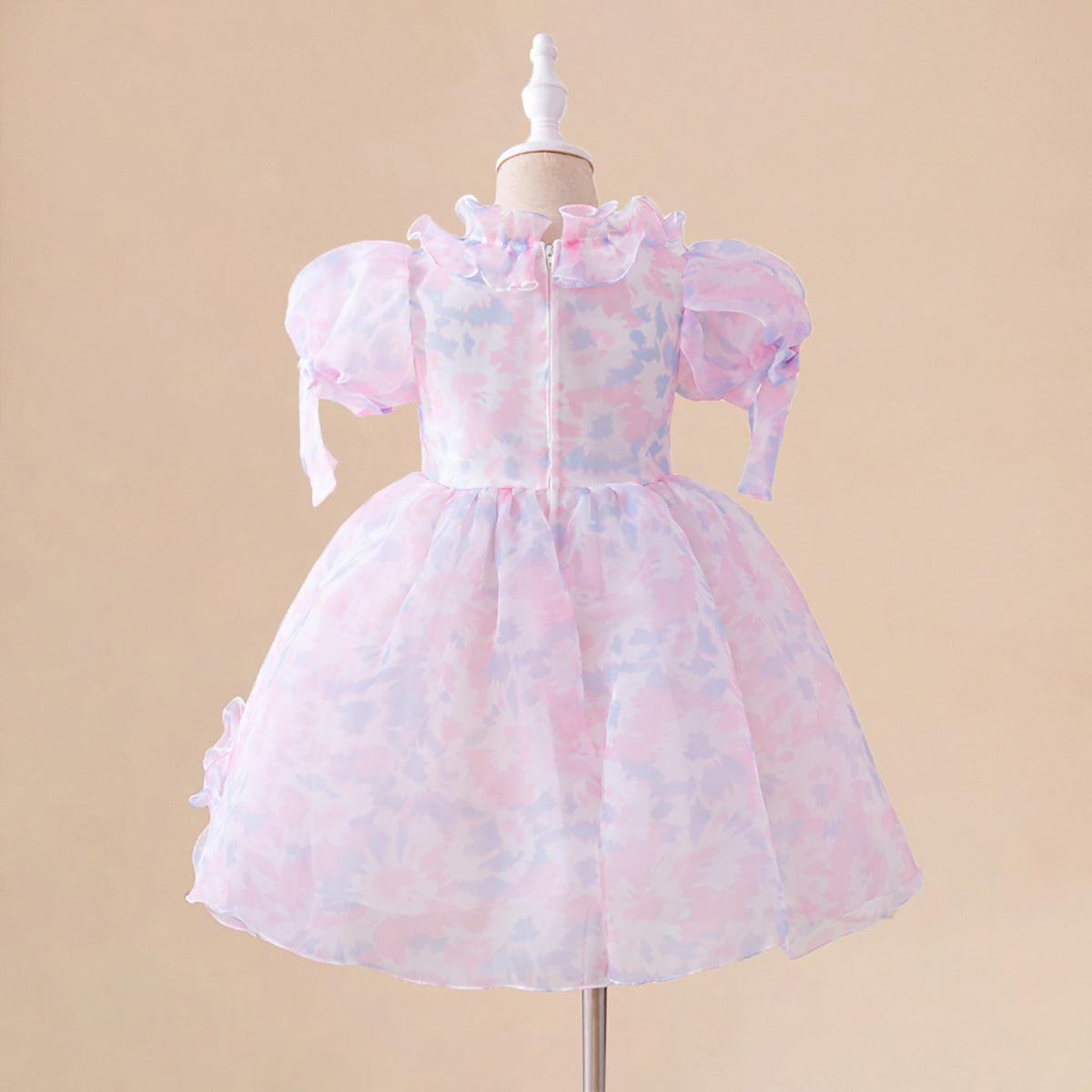 Print Puff Sleeve Ruffled A-Line Dress