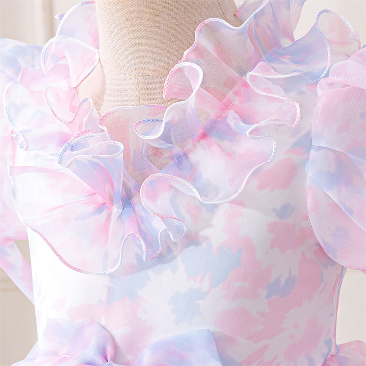 Print Puff Sleeve Ruffled A-Line Dress