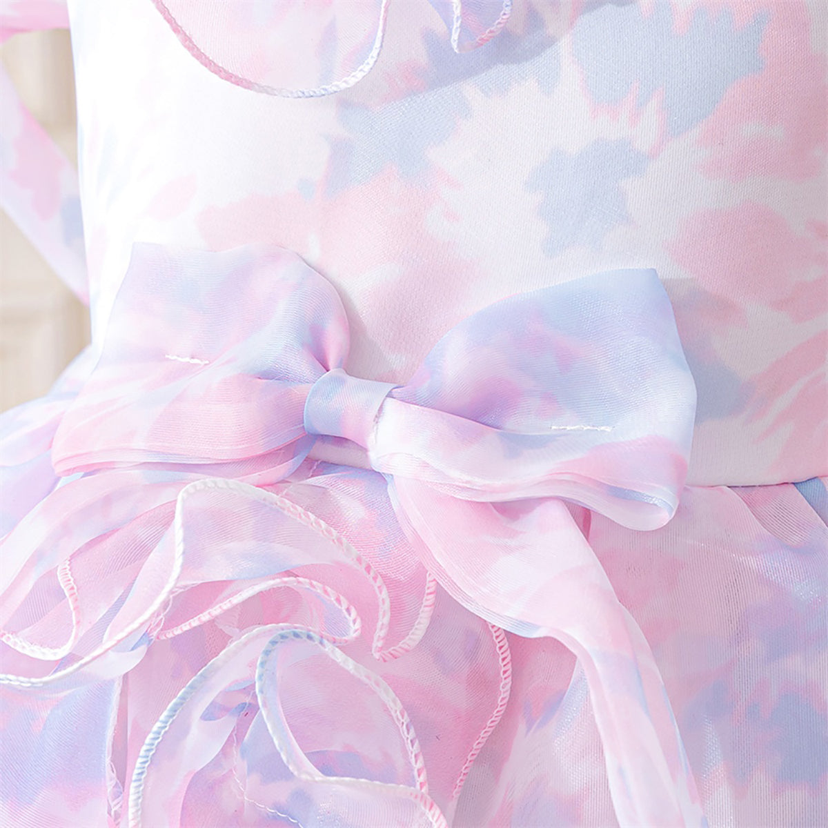 Print Puff Sleeve Ruffled A-Line Dress