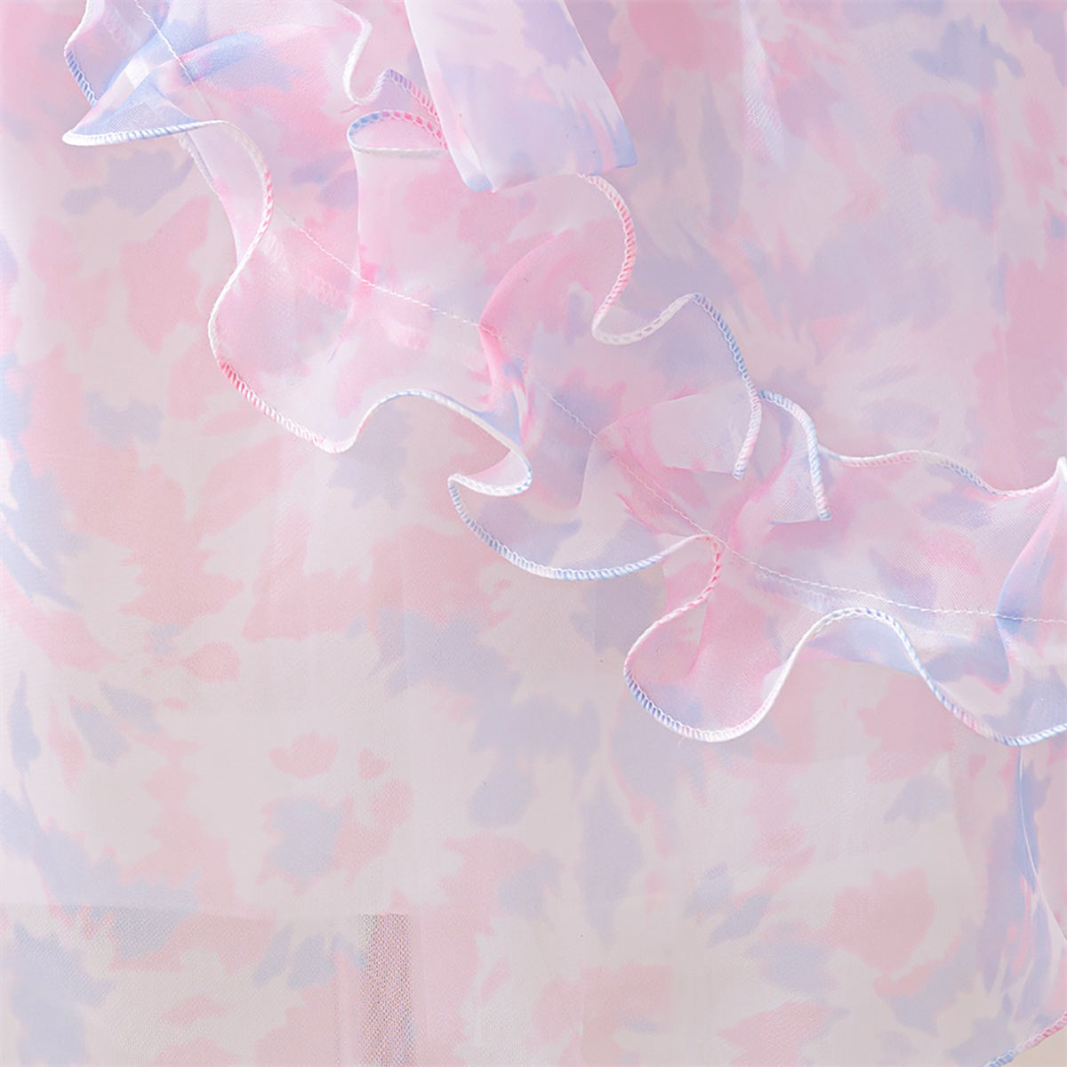 Print Puff Sleeve Ruffled A-Line Dress