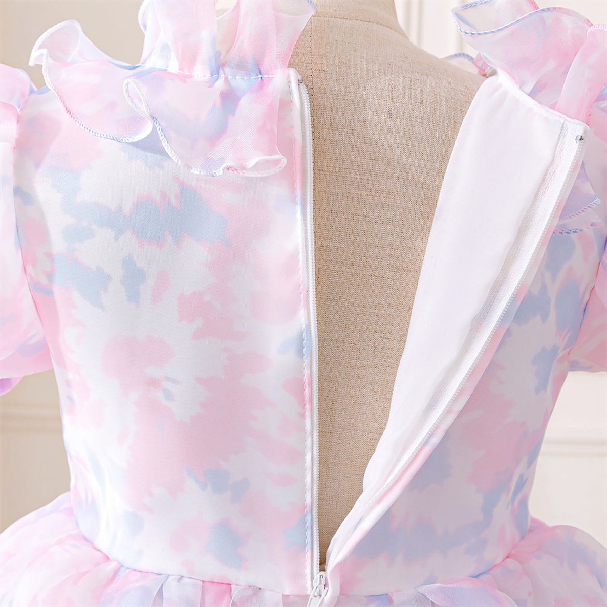 Print Puff Sleeve Ruffled A-Line Dress