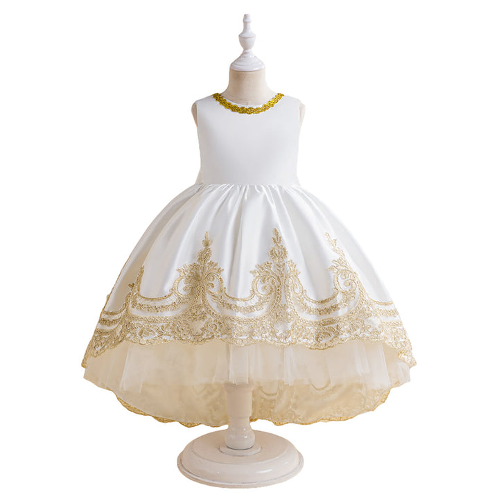 Girls Ethnic Motifs Embroidered High-Low Fit and Flare Midi Dress