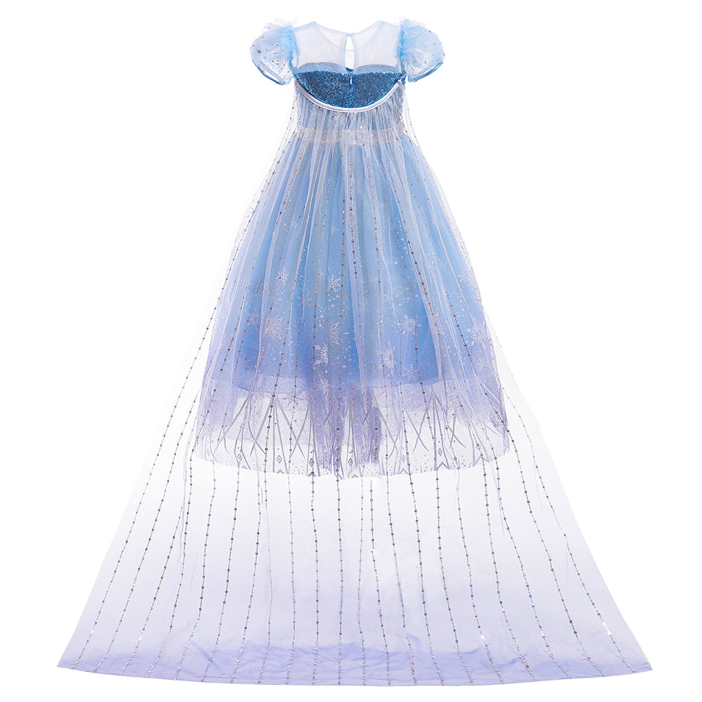 Blue Sweetheart Neck Short Puff Sleeves Embellished Ruffled Maxi Dress