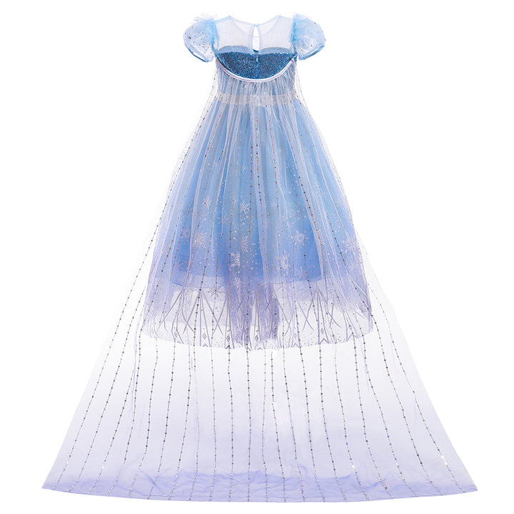 Blue Sweetheart Neck Short Puff Sleeves Embellished Ruffled Maxi Dress