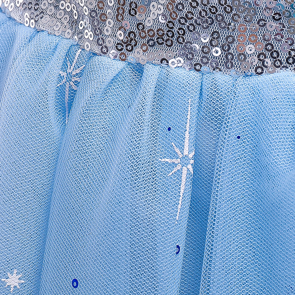 Blue Sweetheart Neck Short Puff Sleeves Embellished Ruffled Maxi Dress
