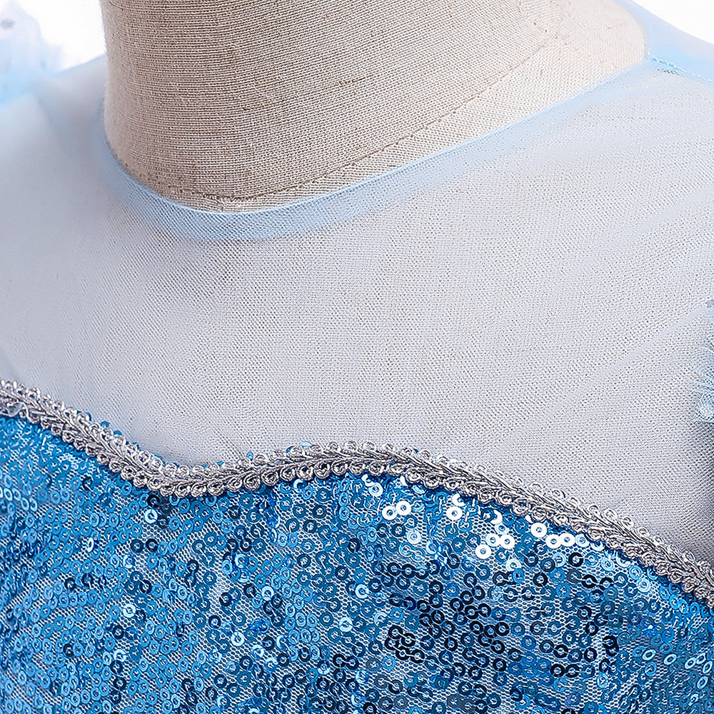 Blue Sweetheart Neck Short Puff Sleeves Embellished Ruffled Maxi Dress