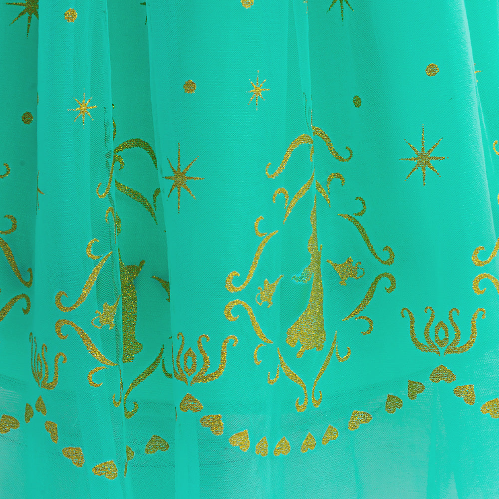 Girls Green Embellished Flutter Sleeves Layered Maxi Dress
