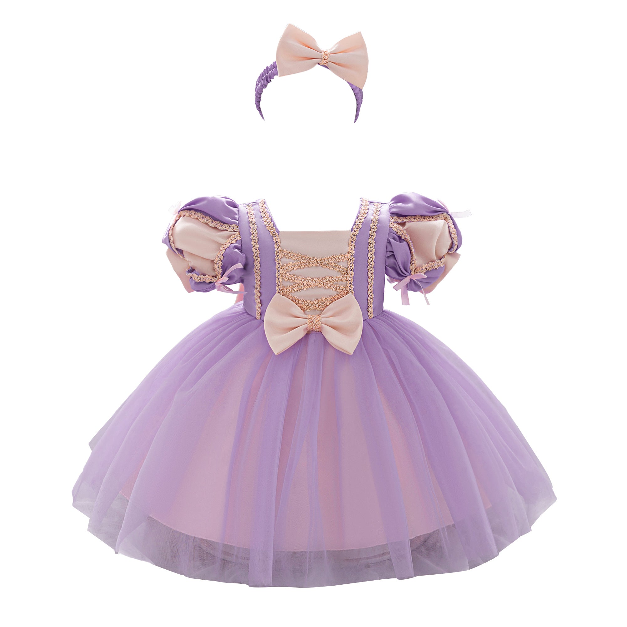 Girls Colourblocked Puff Sleeve A-Line Midi Dress