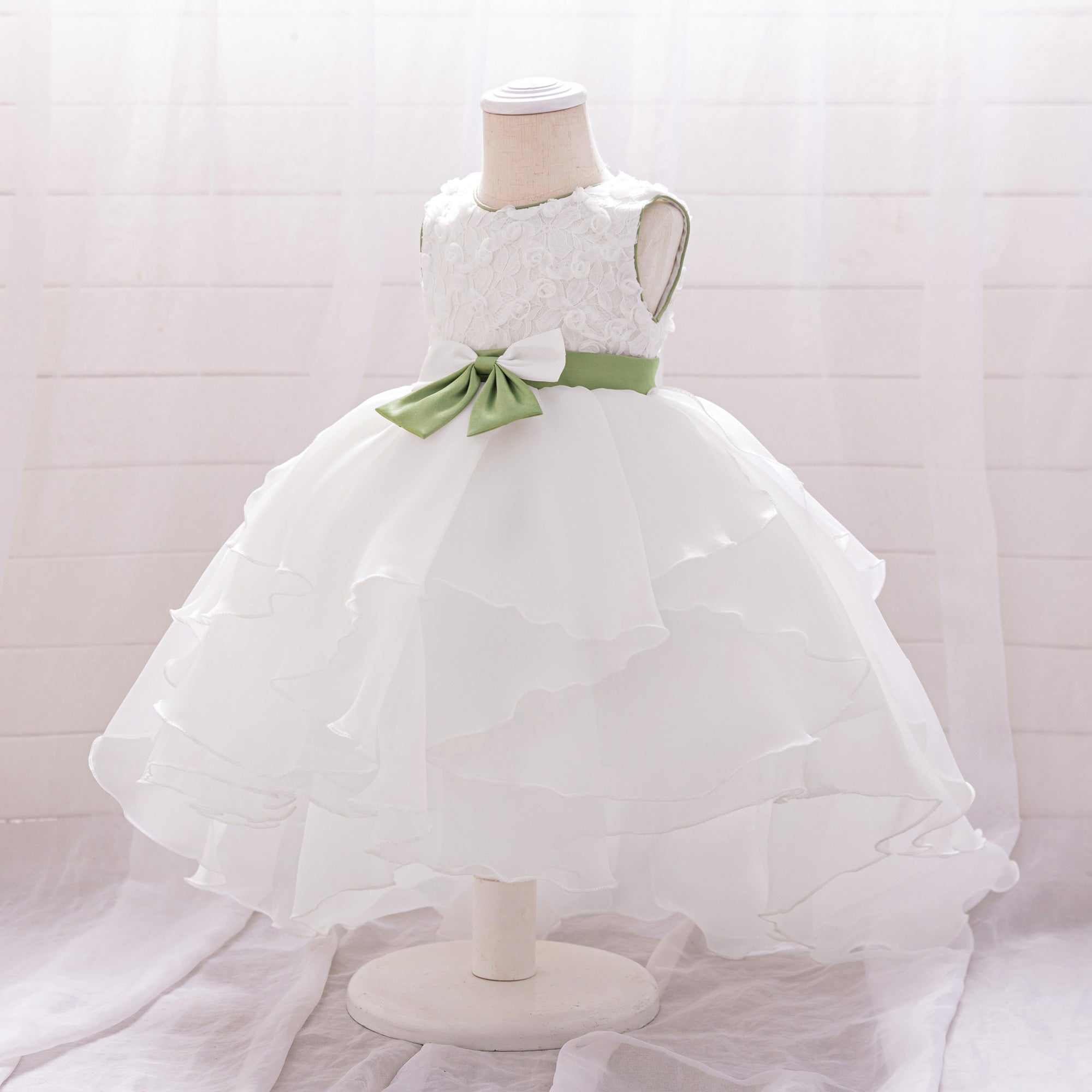 Girls Embroidered Layered Chiffon A-Line Midi Dress