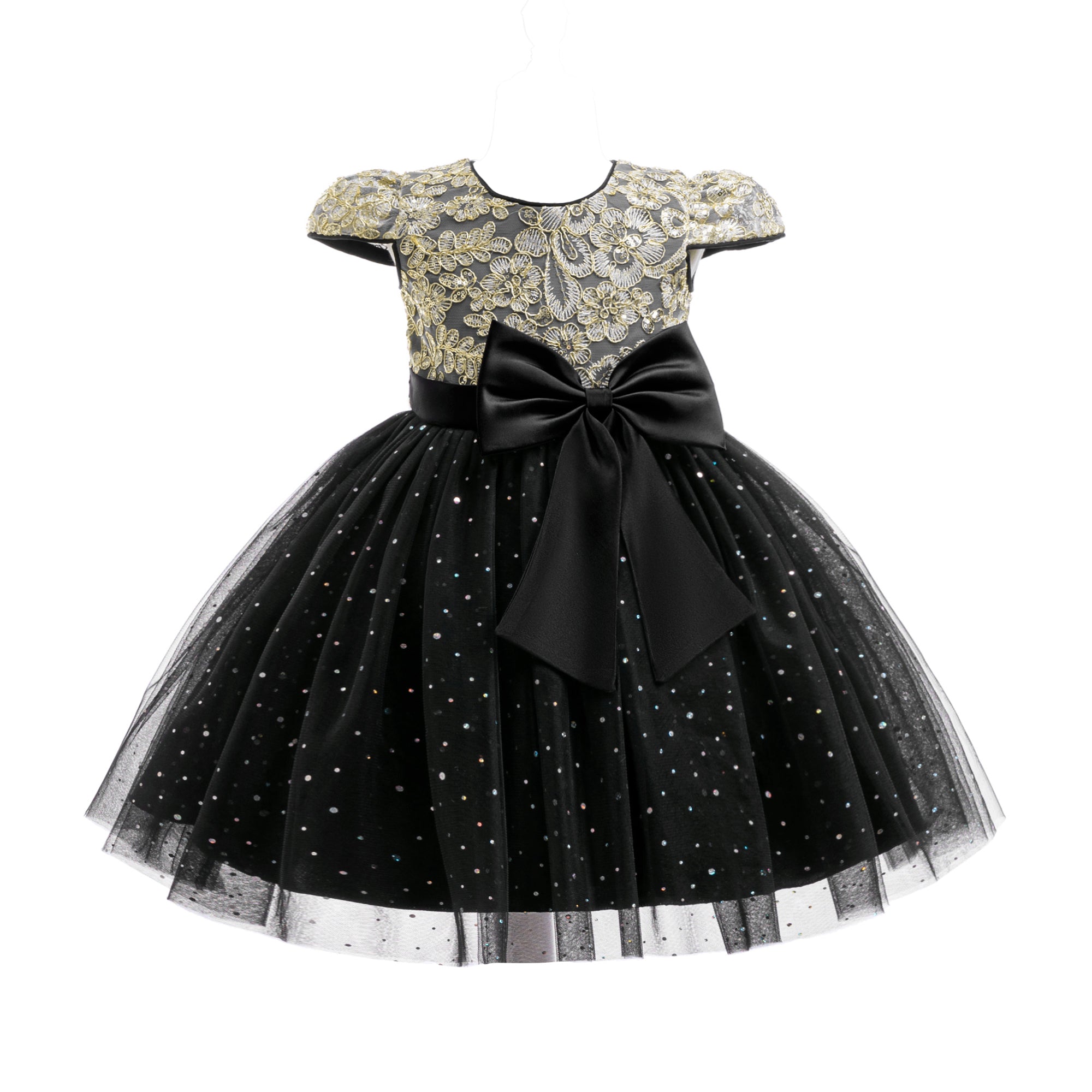 Girls Applique Net Balloon Mini Dress