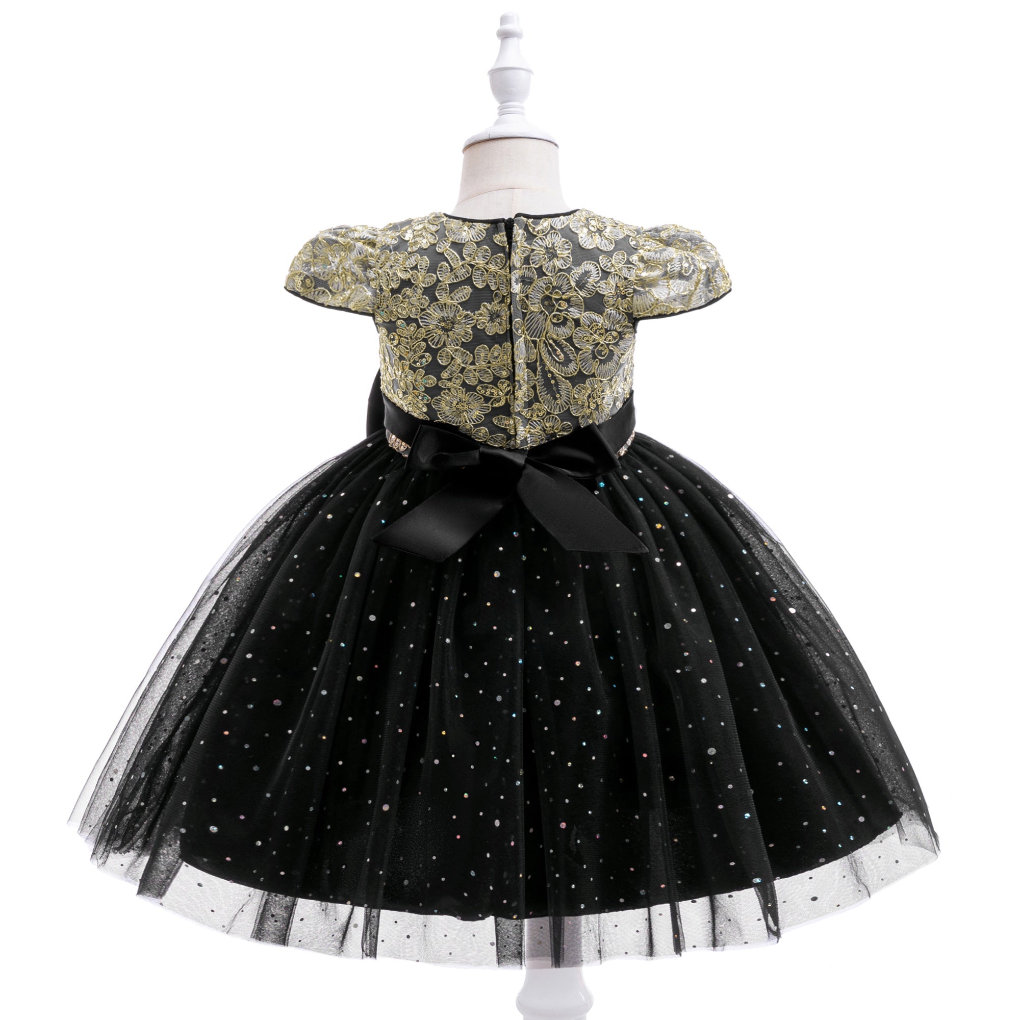 Girls Applique Net Balloon Mini Dress