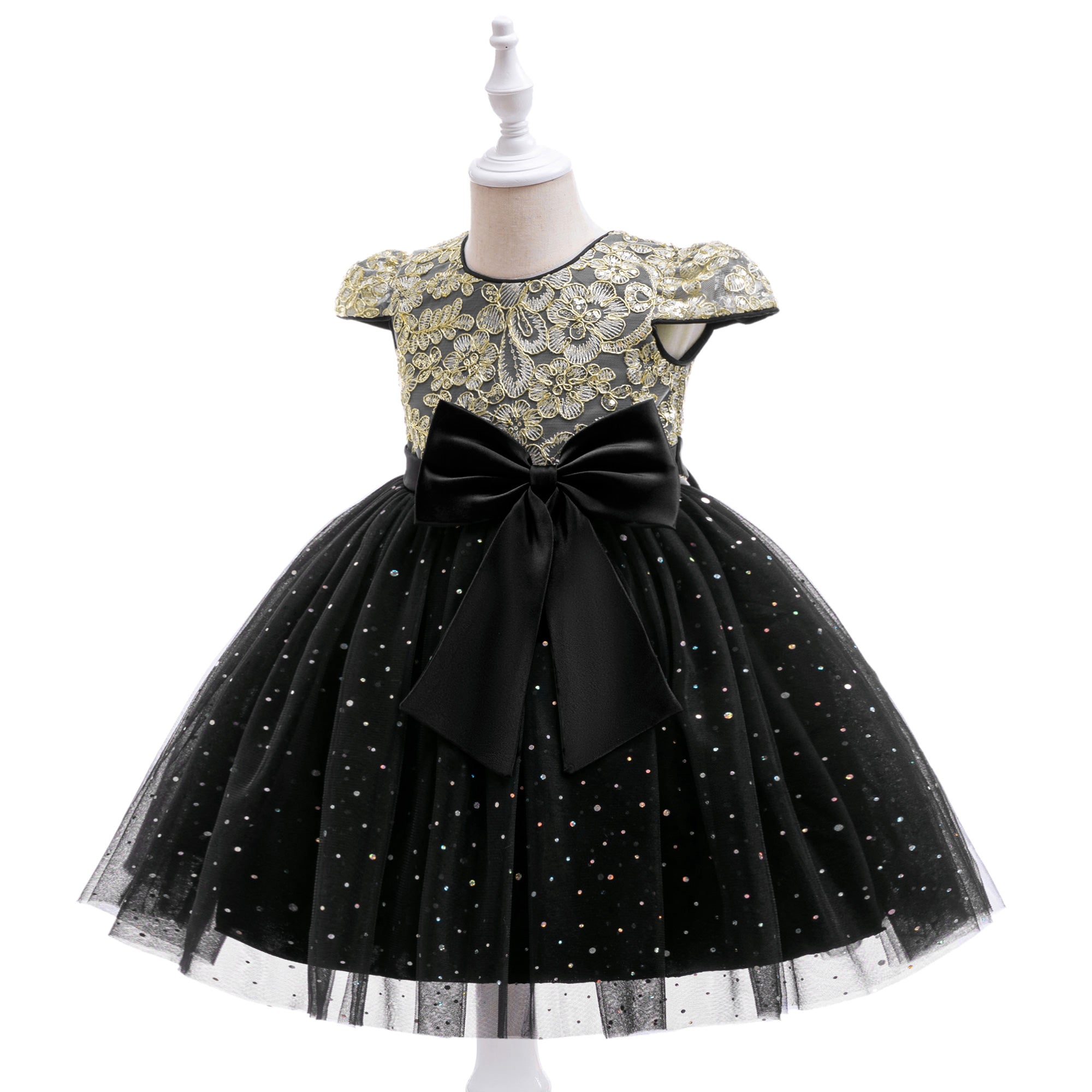 Girls Applique Net Balloon Mini Dress