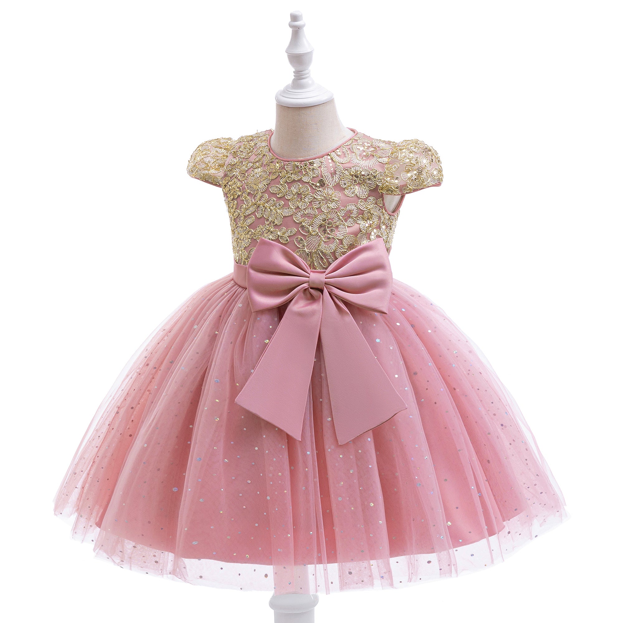 Girls Applique Net Balloon Mini Dress