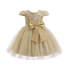 Girls Belted Net Fit & Flare Knee Length Dress