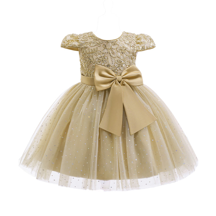 Girls Belted Net Fit & Flare Knee Length Dress