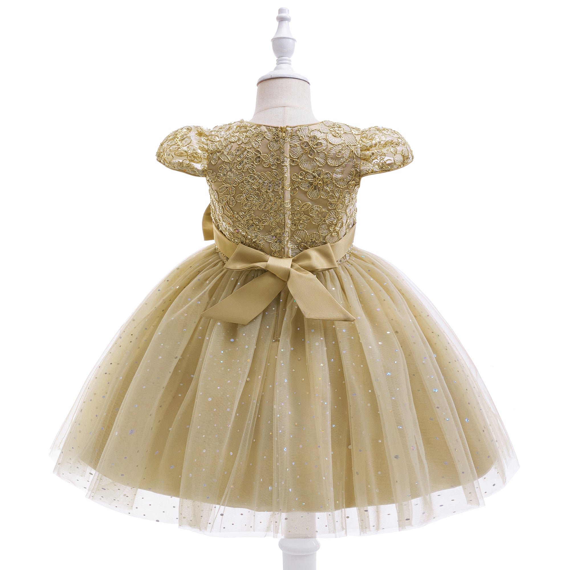 Girls Belted Net Fit & Flare Knee Length Dress