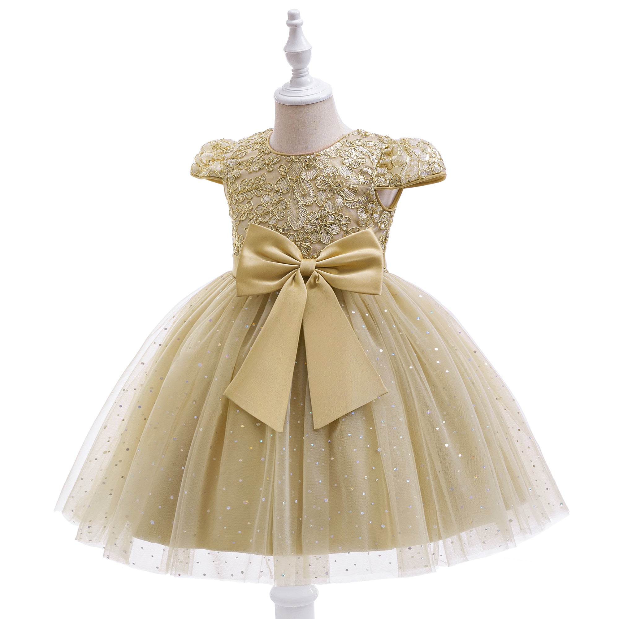 Girls Belted Net Fit & Flare Knee Length Dress