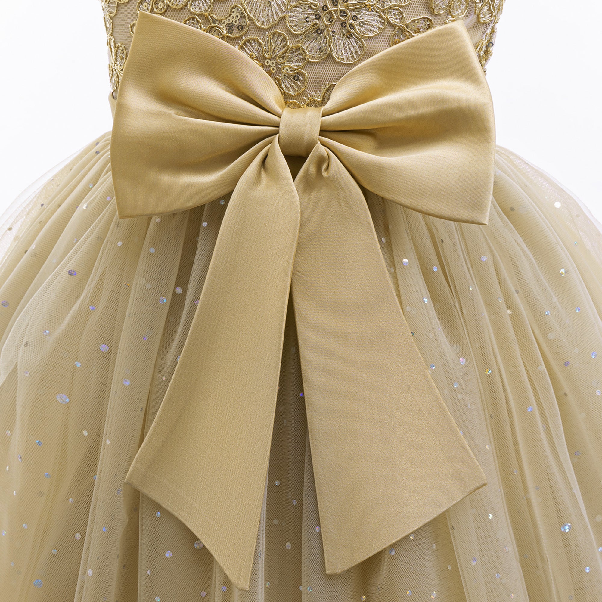 Girls Belted Net Fit & Flare Knee Length Dress