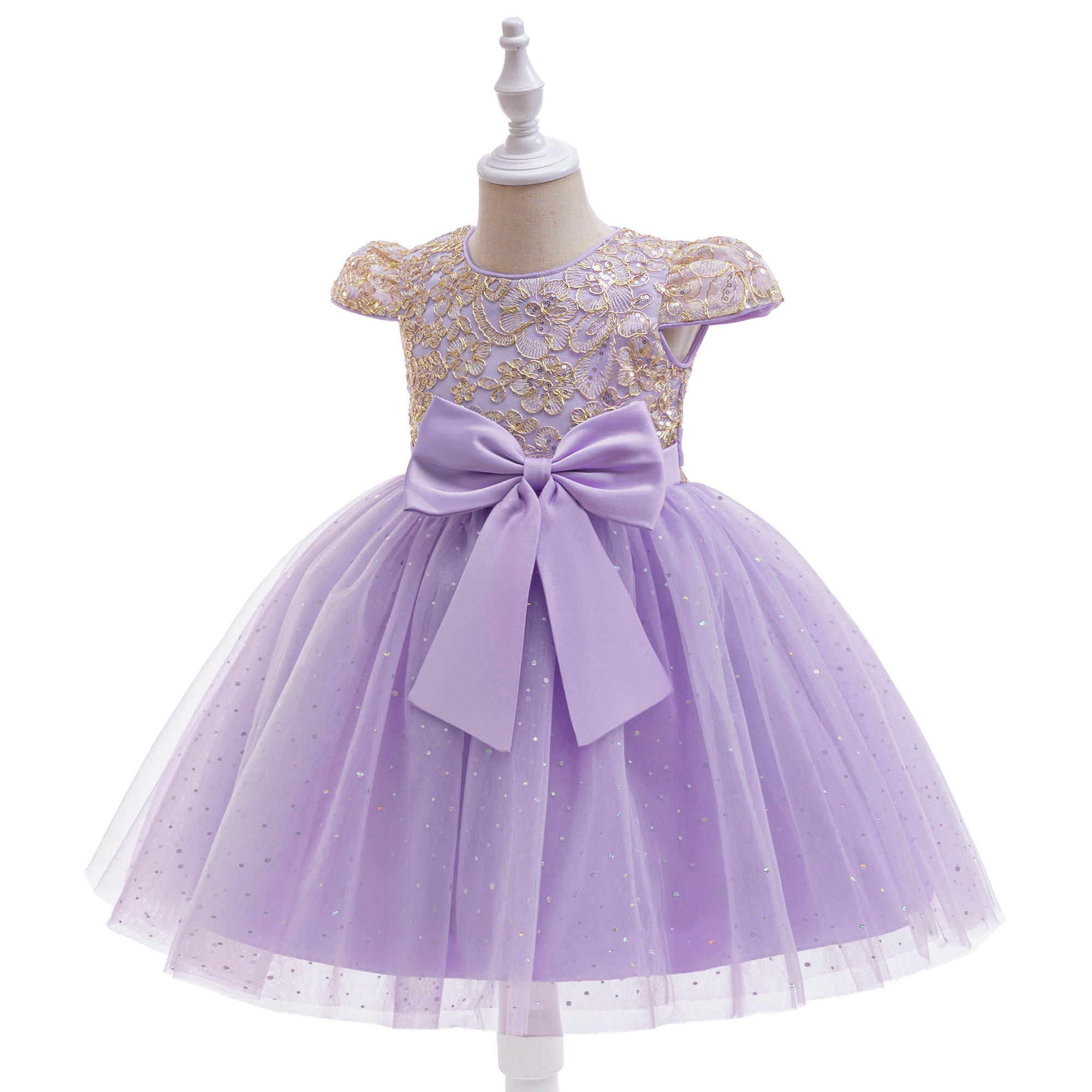 Girls Embellished Bow Detailed Net Tulle Dress