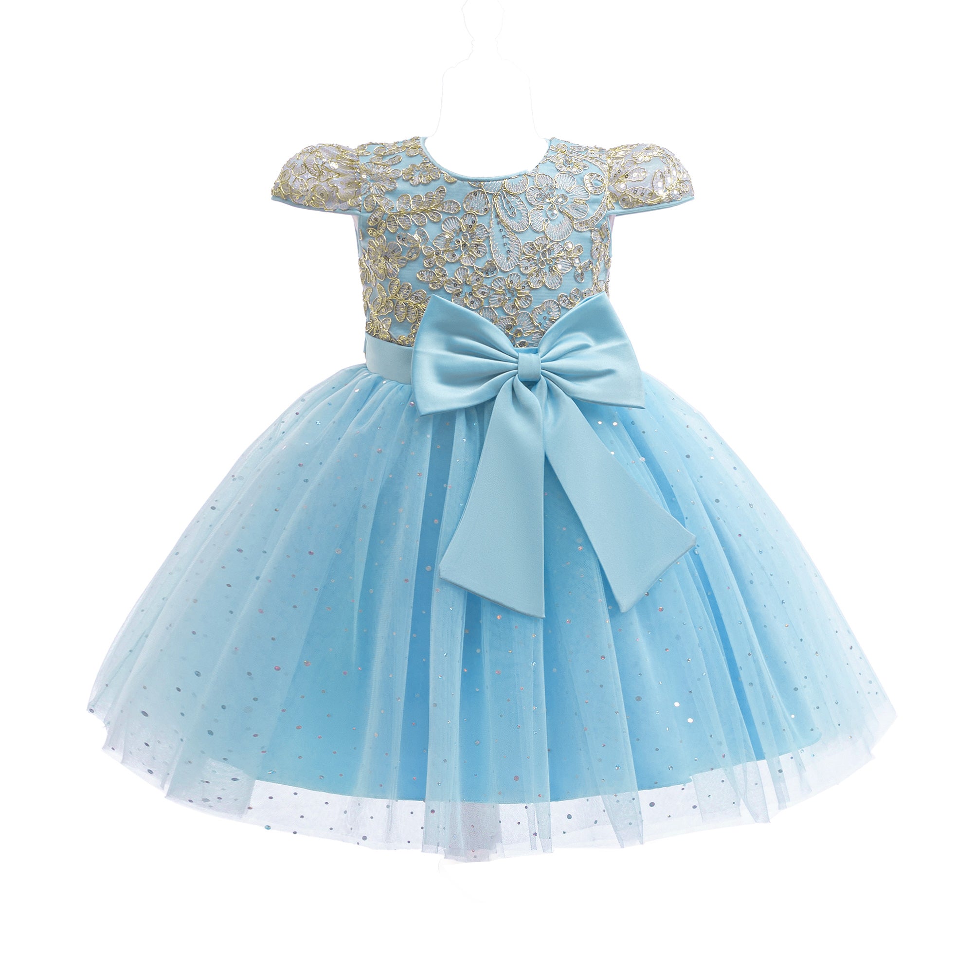 Girls Embellished Net Tulle Fit and Flare Knee Length Mini Dress