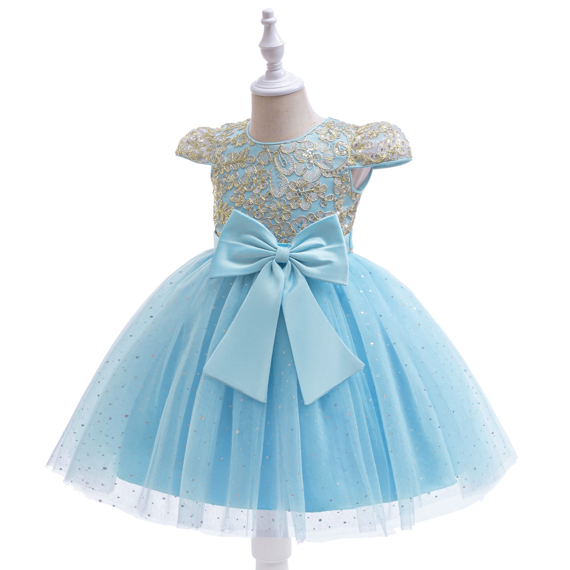 Girls Embellished Net Tulle Fit and Flare Knee Length Mini Dress