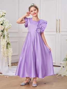 Flared Sleeve Applique A-Line Maxi Dress