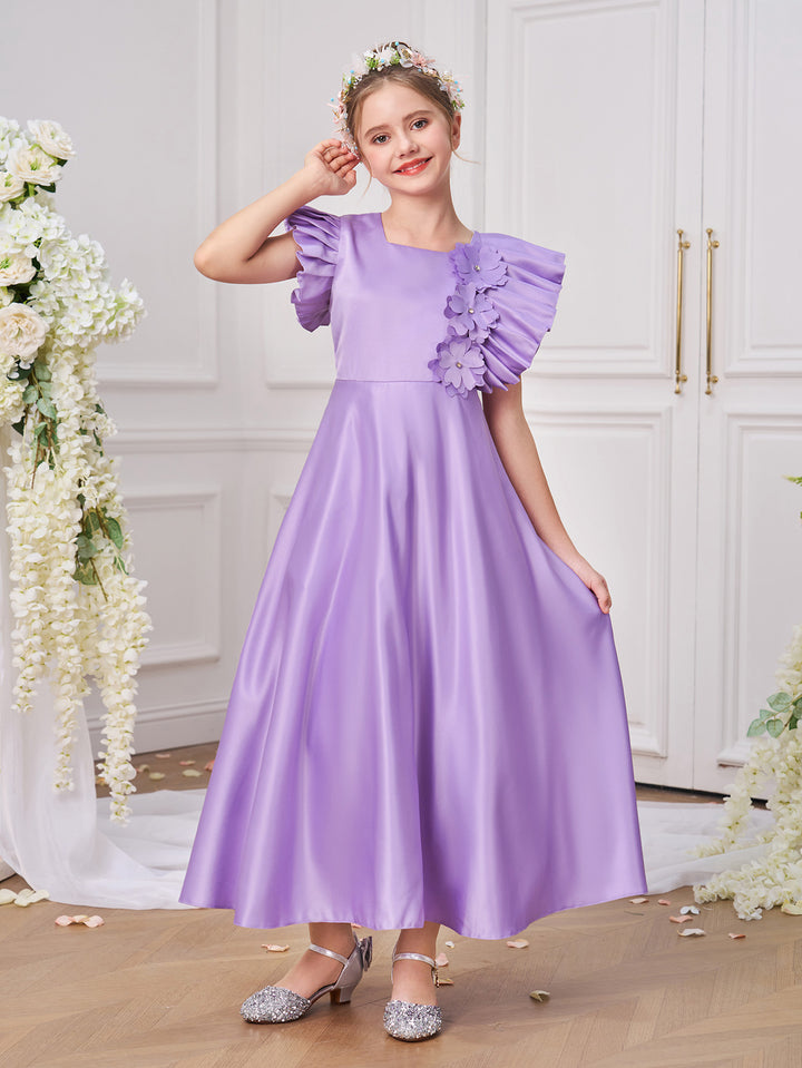 Flared Sleeve Applique A-Line Maxi Dress