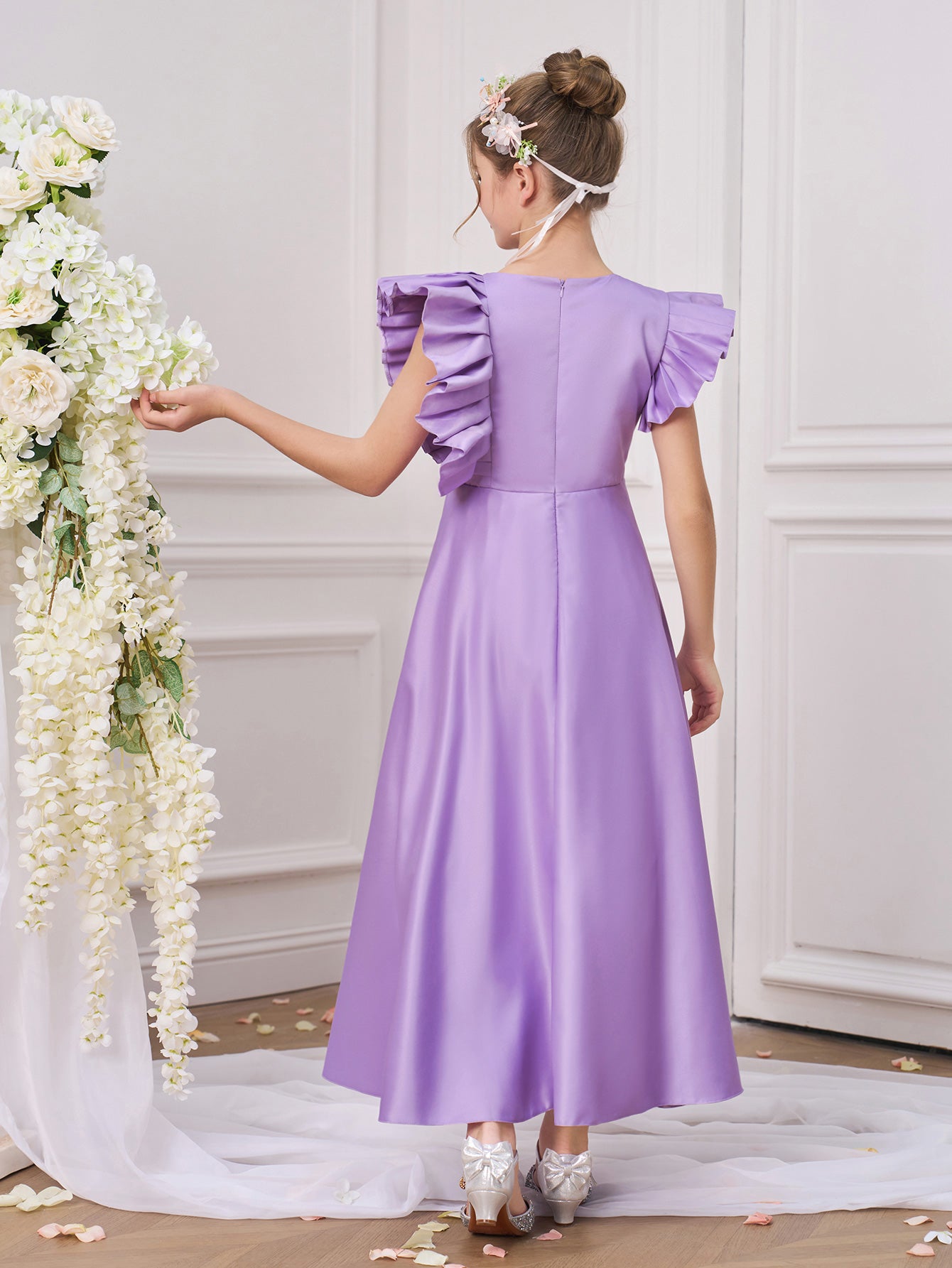 Flared Sleeve Applique A-Line Maxi Dress